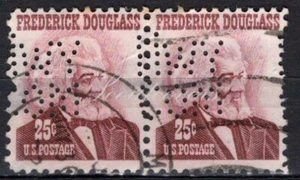 Perfins USA 1965, Sc1290 2x 25c Frederick Douglass. Used HWYCOM - Picture 1 of 2