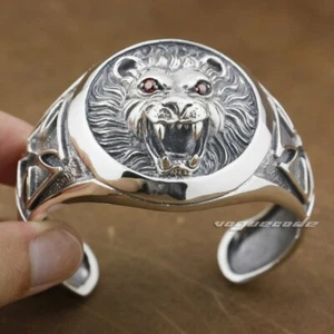 Brazalete Punk Plata Esterlina 925 Rojo Circonita Circonita Roja Cruz Rey León 9B005A - Imagen 1 de 8