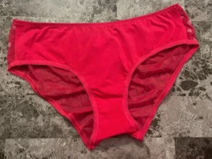 NWT VICTORIA'S SECRET L RED PINK HEART MESH RUCHED BACK RARE HIPHUGGER PANTIES - Picture 1 of 4