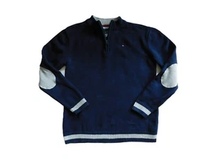 Tommy Hilfiger Navy Dark Blue Quarter Zip Elbow Patch Boys Sweater Size L  16/18 - Picture 1 of 5