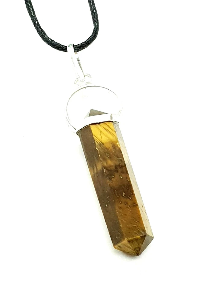 Ciondolo occhio di tigre pietra preziosa punta su corda collana cristallo gio... - Immagine 1 di 4