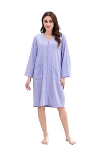 RH Womens Zipper Robes Half Sleeve Zip Front Knee Length Housecoat Dress RHW4010 - Picture 1 of 15
