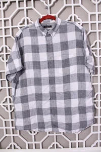 Camisa con botones Banana Republic para hombre XL gris blanca 100 % lino a cuadros calce camden - Imagen 1 de 16