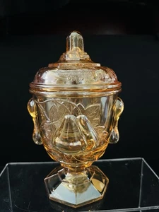 VTG  Imperial Carnival Glass Candy Dish & Lid  W/Pear Design 8"~MINT - Picture 1 of 14