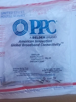 Pack Of 25 PPC BELDEN RAPLUS For F-Type Coaxial Connectors Indoor - Image 1 of 4