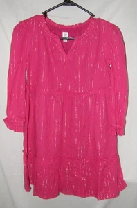 Girls Sz Large (10-12) Sparkly Gold Pinstripes Lined Long Sleeve Dress GAP KIDS - Picture 1 of 3
