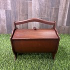 Vintage Wooden Crafting Sewing Caddy Storage Box Brown with Tray ~ Unique