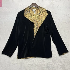 Chicos 1 Travelers Cardigan Womens Medium 6 Black Animal Print REVERSIBLE Brown - Picture 1 of 9