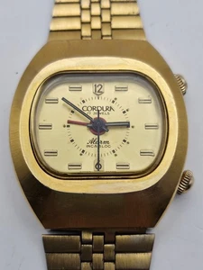 Vintage Cordura Incabloc Alarm goldfarbene Handaufzug Armbanduhr funktioniert - Bild 1 von 6