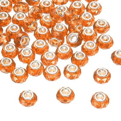 100Pcs 14mm Large Hole Acrylic Beads Orange European Loose Faceted Bead Foto 1 de 4