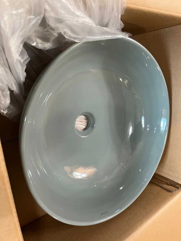 Fregadero de baño KRAUS Viva redondo gris porcelana cerámica 16 1/2 KCV-200GGR Foto 1 de 4