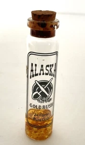 ALASKA GOLD RUSH 24K Pure Gold Flakes Mining Souvenir Glass Vial with Cork - Picture 1 of 5