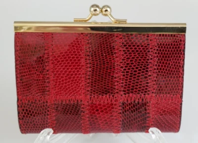 Monedero Vintage Neiman Marcus Piel de Serpiente Roja 4" ~ Hecho en España Foto 1 de 4