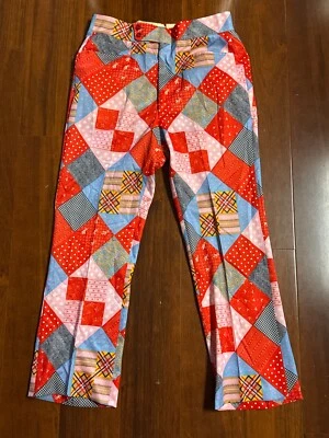Vtg 70s Quilt Patchwork Di Fini Mod Hippie Polyester Pants 34x29 - Image 1 of 4