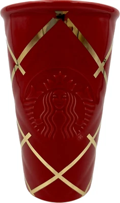 NUEVO vaso de viaje Starbucks 2016 Siren Mermaid rojo dorado cerámica 10 oz con tapa nuevo con etiquetas Foto 1 de 4