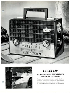 1950's Philco 667 Multiwave Radio Dual Beam Flashlight Advertising Page Specs C1 - Picture 1 of 2