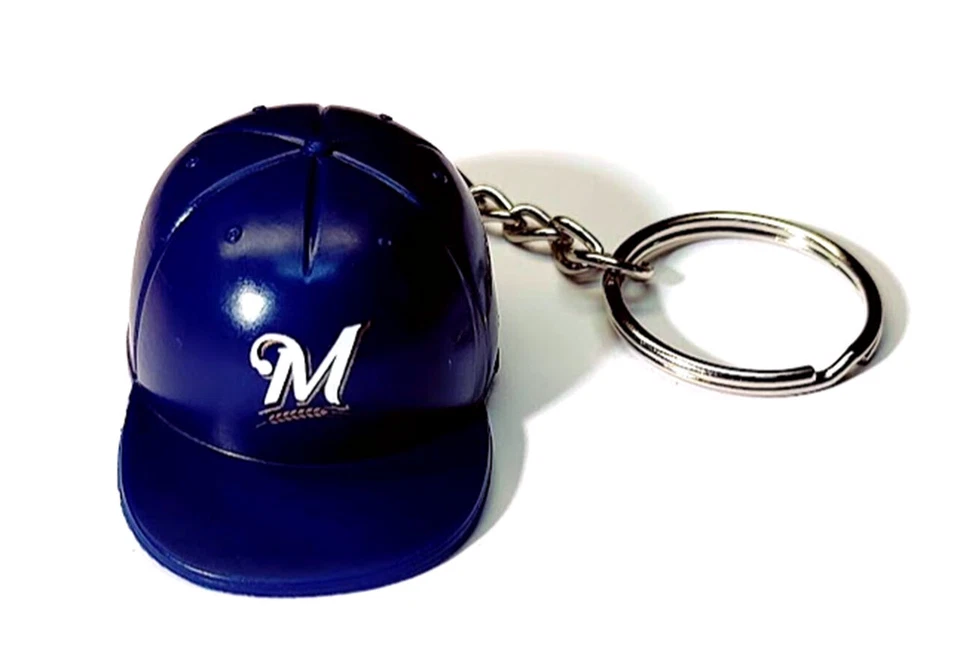 MILWAUKEE BREWERS MLB KEYCHAIN PULL CAP HAT 2" LONG PLASTIC LICENSED BASEBALL - Image 1 of 1