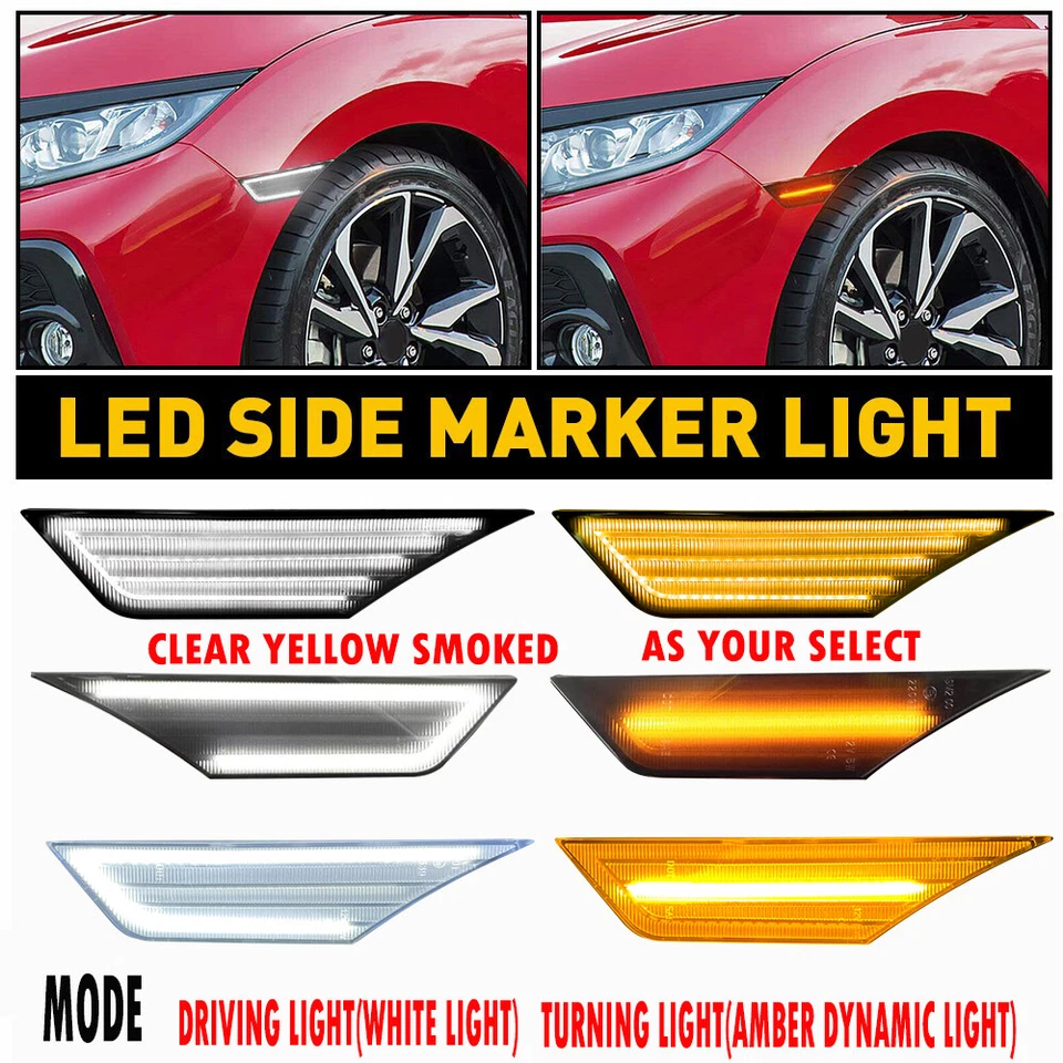 For HONDA CIVIC 2016-2021 Fender Front Side Marker Light Set RH LH W/ LED Bulbs - Image 1 of 1