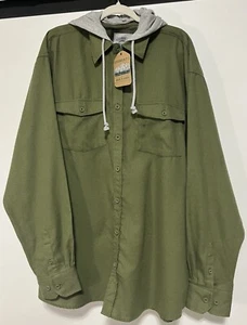 Men’s Gioberti Army Green Flannel Shirt With Removable Hoodie XXL NWT - Picture 1 of 6