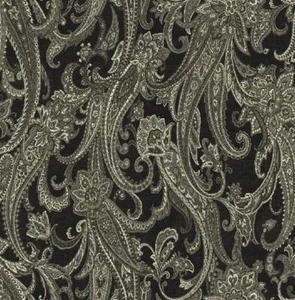Wallpaper Black Gray Cream Large Elongated Paisley , 56 sq ft / bolt - Picture 1 of 1