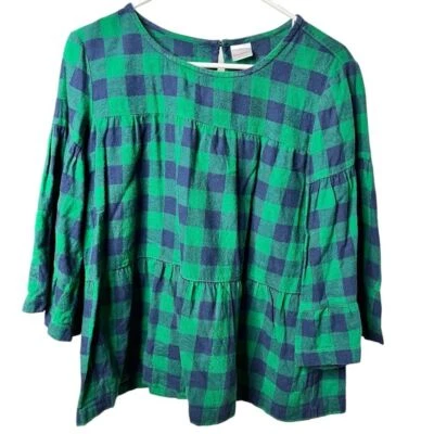 Vestido Hanna Andersson feminino xadrez médio férias flanela algodão verde azul - Imagem 1 de 4