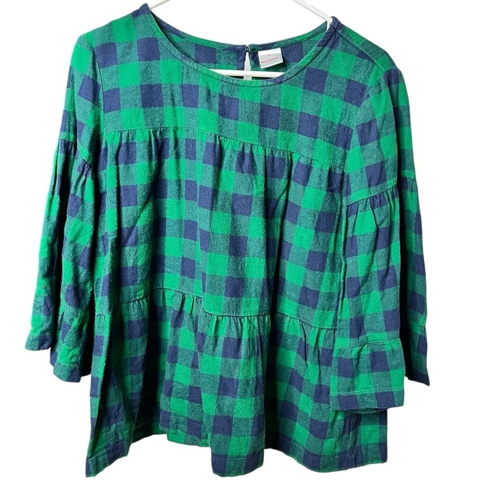 Hanna Andersson Girls Dress Medium Plaid Holiday Flannel Cotton Green Blue - Image 1 of 4