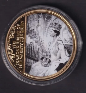 Moneda chapada en oro del Jubileo de Diamante de Su Majestad la Reina Isabel Ii + Certificado de Autenticidad - Imagen 1 de 3