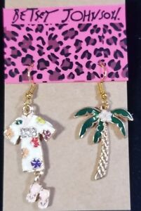 Adorable  Betsey Johnson Kimono/Flip-flops & Enamel/Pearl  Palm Tree Earrings