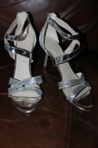 Marc Fisher Silver Glittery Strappy Heels - Prom Wedding Formal - Glamorous - Picture 1 of 7