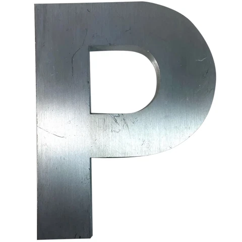 Vintage American Spanjer Brothers Brushed Aluminum Letter P Building Sign Cover