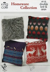 ~ King Cole Knitting Pattern For Four Beautiful Cushion Covers ~ - Imagen 1 de 1