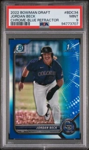 2022 Bowman Draft Chrome #BDC-34 Jordan Beck - Blue Refractor /150 - PSA 9 - Picture 1 of 2