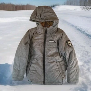 Timberland Boys Puff Hooded Fleece Lined Gray Full Zip Jacket Sz Sm 8 P21-3 - Picture 1 of 9