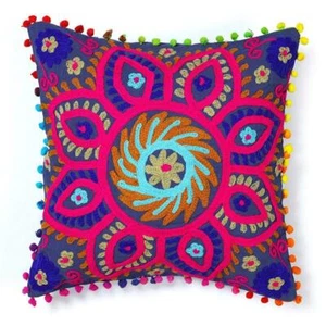 Handmade Suzani Cushion Cover 16x16 Decorative Pillow Covers Wedding Décor - Picture 1 of 4