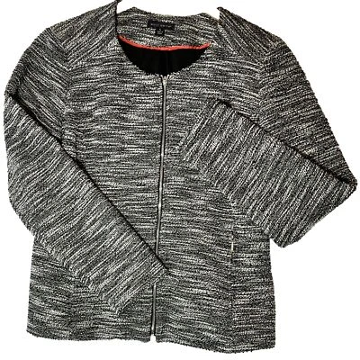 Chaqueta Blazer Willi Smith Mujer L Negro Blanco Boucle Tweed Cremallera Forrada Carrera Años 90 Foto 1 de 4