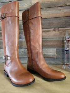 Isaac Mizrahi Medium Brown Leather Boots ABBY6 wide - Picture 1 of 5