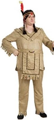 Disfraz de hombre nativo americano 3 piezas camisa con flecos tostados pantalones y delantal/cinturón plus Foto 1 de 2