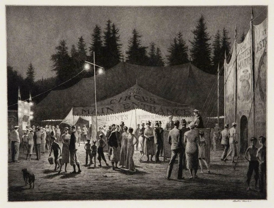 Circus Night  Martin Lewis 1935 Drypoint Etching American Night Scene Art Print - Image 1 of 1
