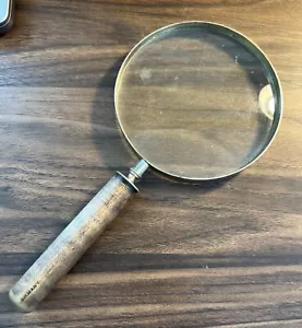 Large Antique Magnifying Glass 4.5 " W Wooden Handle 4.25" Made In Germany - Picture 1 of 6