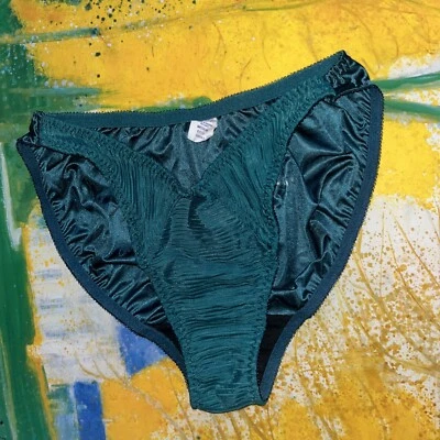 Vintage Hi-Cut Second Skin Satin Hipster Panty Emerald Green  M - Image 1 of 4