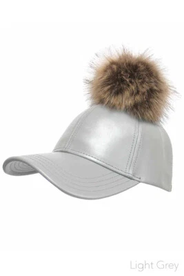 C.C Exclusive Women's Fashion Faux Leather Fur Pom Pom Baseball Cap - Image 1 of 2