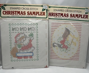 Lot of 2 Bucilla Stamped Christmas Cross Stitch Sampler  VTG NOS Santa & Goose - Picture 1 of 6