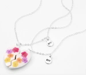 Best Friends Bff Magnetic Heart Floral Pink Purple Orange Adjustable Necklace - Picture 1 of 3