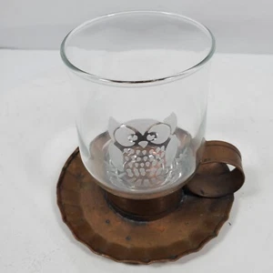 Pfaltzgraff Village Solid Stoneware Owl Glass Candle Holder w/ Base 5x5 Inch - Picture 1 of 7