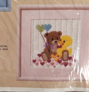 Vintage Creative Circle Crewel Picture Kit Little Buddies Nursery Baby Duck Bear - Picture 1 of 5