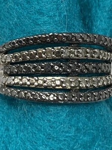 SUN SIGNED STERLING SILVER NATURAL DIAMONDS RING SIZE 925 CLEAR AND BLACK 7.25 - Picture 1 of 17