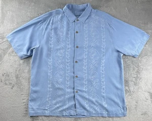 TOMMY BAHAMA Hawaiian Camp Shirt Mens 2XL 100% Silk Light Blue Tropical Floral - Picture 1 of 9
