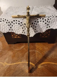 Crucifijo de latón INRI Cruz Últimos ritos religiosos - Imagen 1 de 5