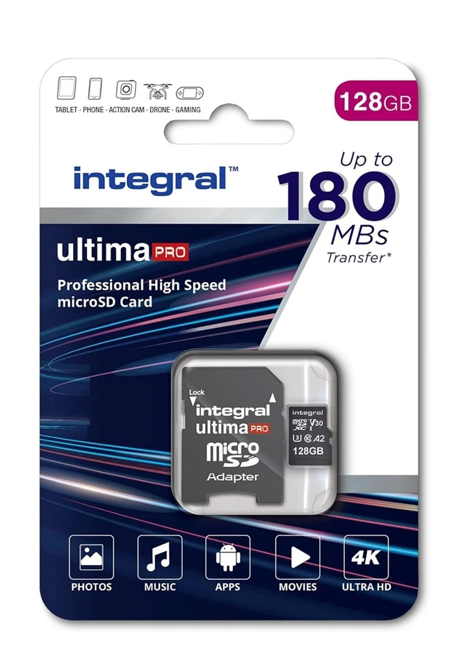 Micro SD Card SDHC SDXC Integral Memory TF Class 10 32GB 64GB 128GB FHD 4K V30 - Image 1 of 4