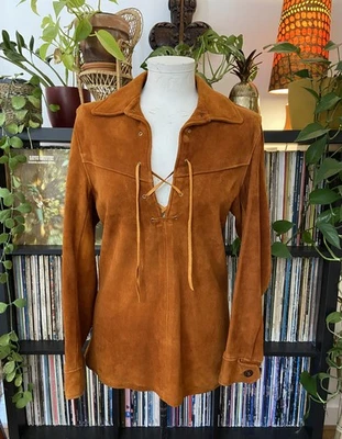 Chemise à lacets vintage en daim marron  - Photo 1/4